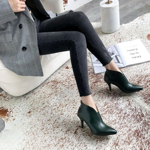 

2020 new spring v-style high-heeled shoes temperament professional banquet ankle boots in large size 47, 48 manufacturers direct, Black
