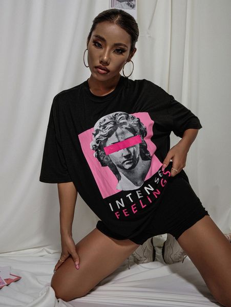 

letter & graphic print drop shoulder tee w4gy#, White