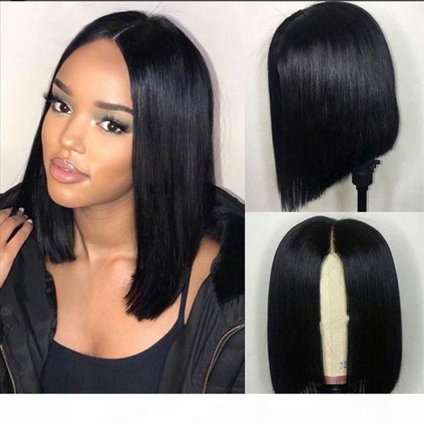 

2019 100% unprocessed virgin remy human hair natural straight bob natural color medium full lace wig for women, Black;brown