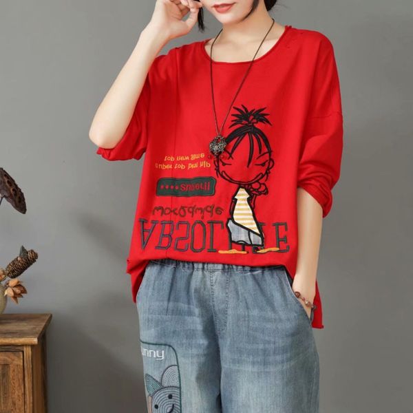 

женская осень 2020 новой свободных отверстия тенниски жир мм женской top embroideryembroidery вышивка большой футболка с длинным рукавом пал, White