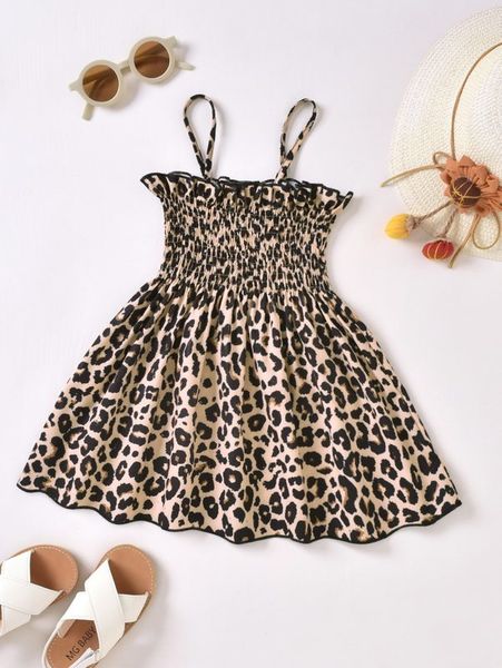 

toddler girls leopard print shirred ruffle trim cami dress she, Red;yellow