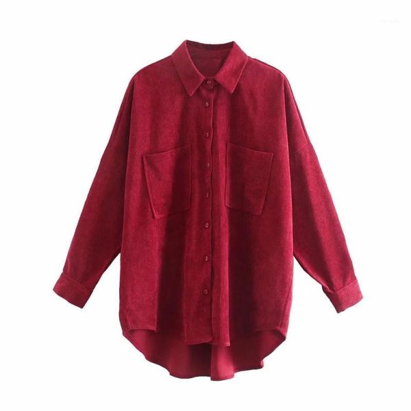 

nlzgmsj women 2020 fashion pockets oversized corduroy shirts vintage long sleeve asymmetric loose female blouses chic 1, White