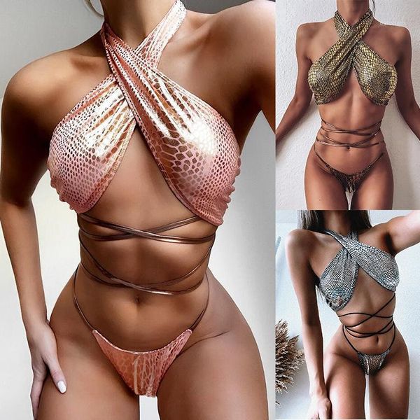

2020 new women bodysuit pink silver gold bikini bodysuits bandage swim suit knitted biquini wholesale1, Black;white