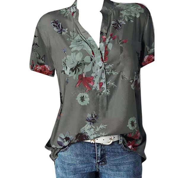 

blouse women printing pocket plus size short sleeve summer female blouse easy shirt v-neck bohemian mujer 2020 #yj, White