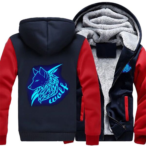 

2021 new us size men women hoodie glowing wolf man luminous jacket winter thicken coat clothing casual i21g, Black