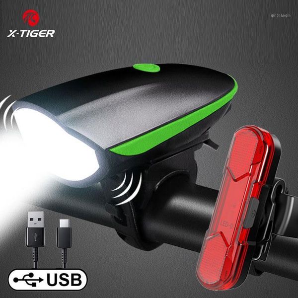 

x-tiger bicycle light usb charging ipx5 waterproof 1200mah mtb bike horn light led cycling headlight tail set1