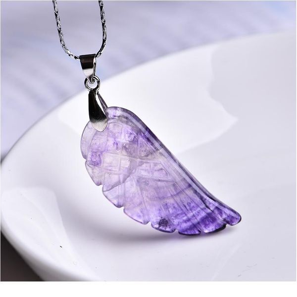 

1pc natural fluorite mineral jewelry wing pendant guardian noble couple pendant necklace pendant diy gift jewelry men a qylekg, Black