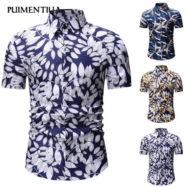 

puimentiua men hawaiian fashion casual short sleeved floral printed shirt vacation holiday beach wear summer shirt fashion 20201, White;black