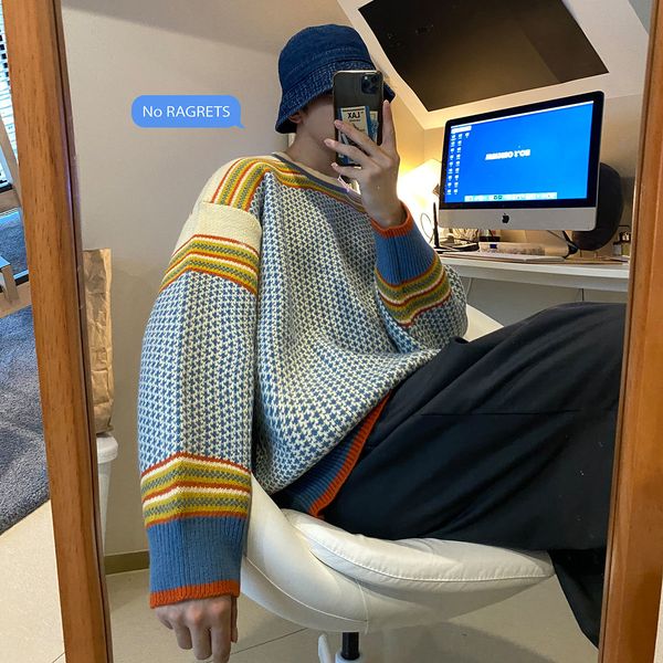 

2021 male autumn new retro-loose sweater wear l2rf, White;black