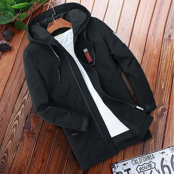 

autumn and winter coat large vertical collar jaet outdoor windbreaker wearing hat medium length solid color simple men, Tan;black