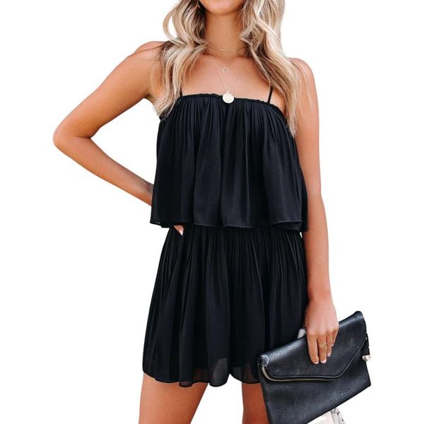 

women's jumpsuits & rompers sleeveless sling casual square collar wrinkle pants loose high waist solid color 2021 clothing, Black;white