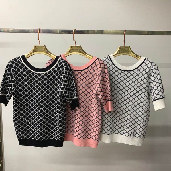 

2020 milan runway sweater scoop neck short sleeve women's sweaters high end jacquard pullover women designer sweater 0310-5, White;black