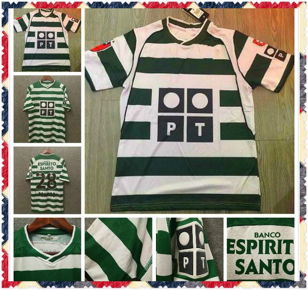 

#28 c.ronaldo sporting lisbon retro 2001 2002 soccer jerseys 01 02 vintage maillot quaresma camisa de futebol m.niculae football shirts, Black;yellow