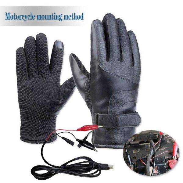

ski gloves 1pair heated pu leather winter electric thermal waterproof motorcycle