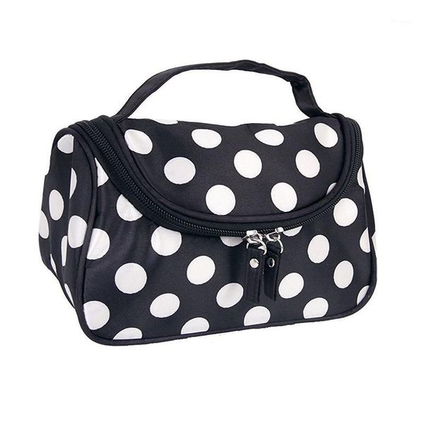 

black zipper cosmetic bag toiletry bag make-up hand case with dot patterns1