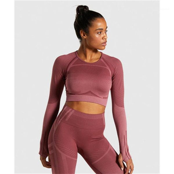 

yoga t-shirt fashion trend long sleeve sports skinny short female new running fitness breathable casual slim tshirt women solid color, White