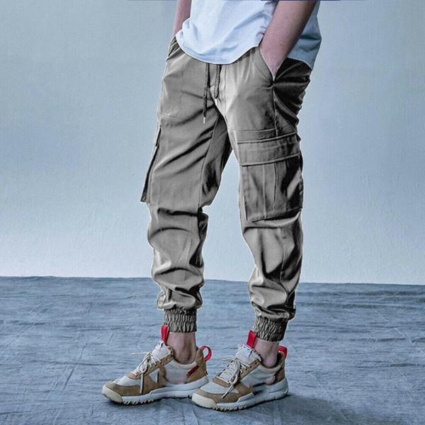 

men's pants 2021 brand tight fashion straight leg business cargo casual zip pocket, Black