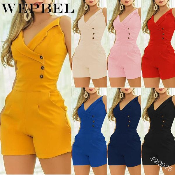 

wepbel women's jumpsuit summer sleeveless shorts elegant playsuit jumpsuit solid color spaghetti strap buttoned romper plus size, Black;white