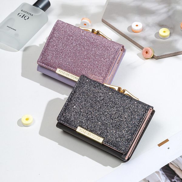 

2020 women shiny wallet three fold wallets cartera mujer ladies coin pocket women's purse simple clutch bag portefeuille femme, Red;black