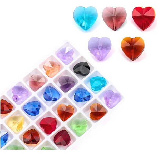

28pcs/lot 14mm cross hole heart pendant colorful glass heart beads rhinestones for earring necklace diy jewelry acc jllvec
