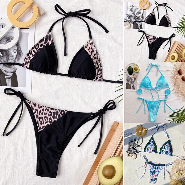 

ale women bikini set two pieces swimsuit bandage leopard print beachwear push up swimwear style one