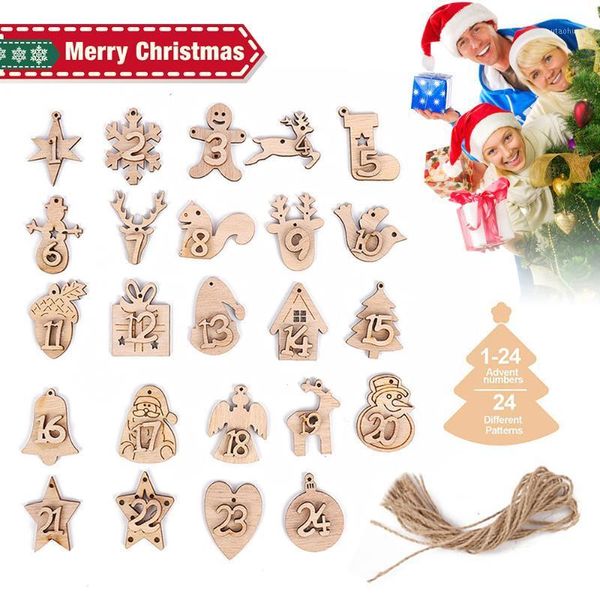 Decorazioni natalizie 24 pezzi ornamenti in trucioli di legno naturale intagliati decorazioni pendenti con foro abbellimenti per scrapbooking multi-stili artigianato fai da te1