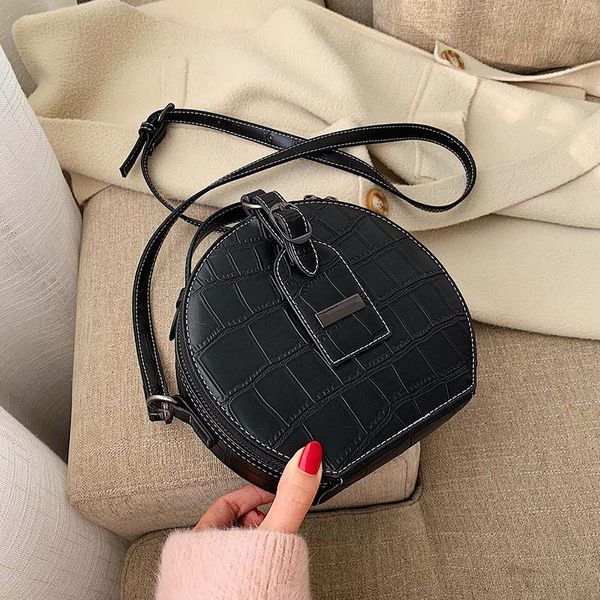 

2020 fashion small round bag winter new cross-body bag stone pattern small handbag shoulder zipper handbag mobile phone