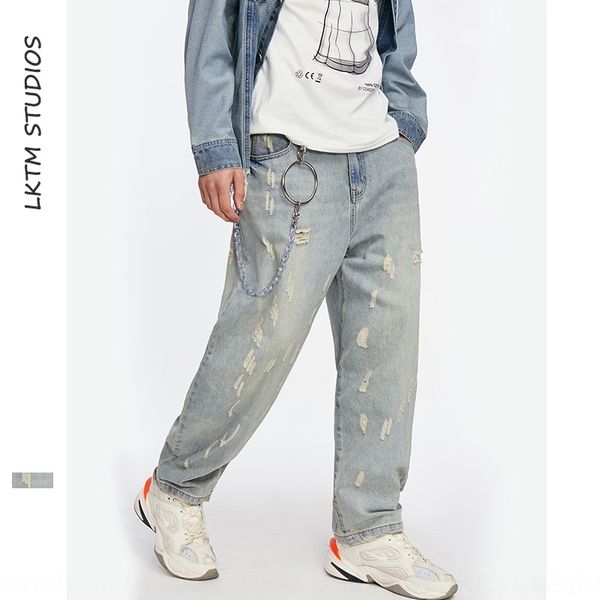

cmjxo american style and fashionable mid-waist mid-waist old washed men straight hole for fashionable american style and jeans youth fit fit, Blue