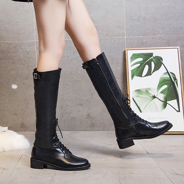 

women winter shoes knee high boots big size 35-42 leather brand womens lace up shoes wool and plush ladies warm snow boots, Black