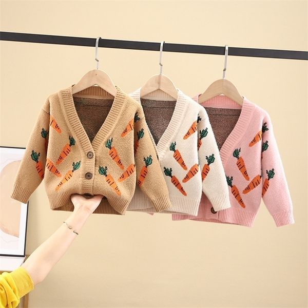

girls sweaters fashion korean carrot print knit cardigan toddler baby clothing spring autumn casual kids cardigan sweater 201212, Blue