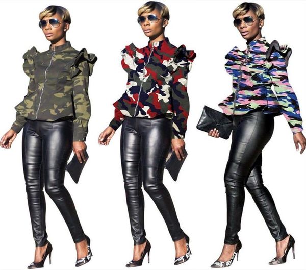 

2021 autumn and winter european and american style women's fashion camouflage wood ear stand collar jacket jacket female trend, Black;brown