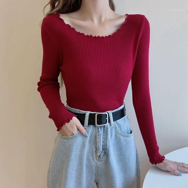 

women casual long sleeve sweater female knitwear autumn winter bottoming knitted 1, White;black