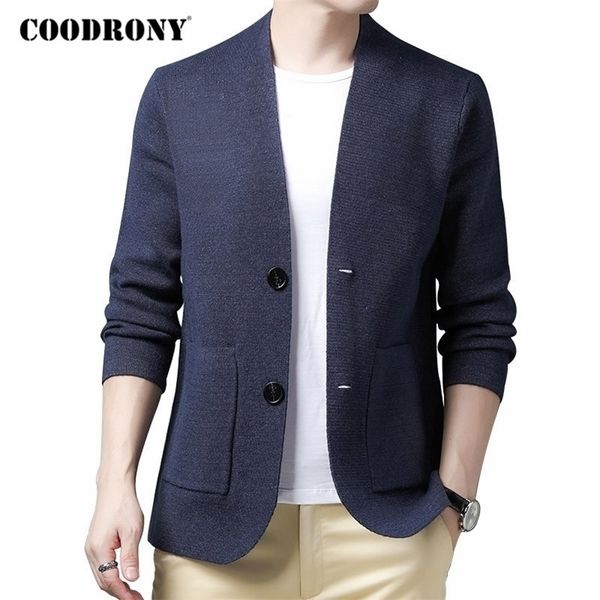 

coodrony brand sweater men clothing autumn winter new arrival cardigan men knitted soft warm cotton wool coat pocket c1147 201123, White;black