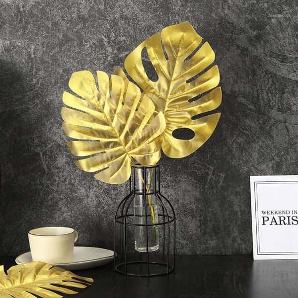 

decorative flowers & wreaths 20pcs golden fake leaf artificial tropical palm leaves diy plant home party wedding table desk decoration suppl