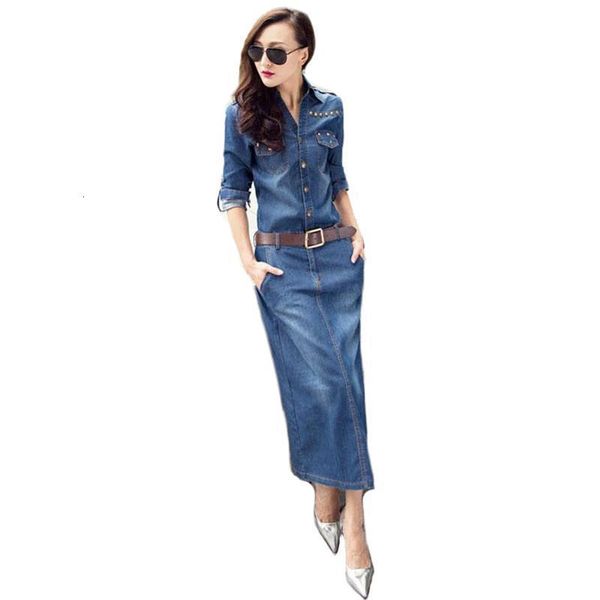 

autumn blue s-3xl plus size denim dress women 2019 korean edition solid color lapel slim long sleeve fashion dress vestido jd319, Black;gray