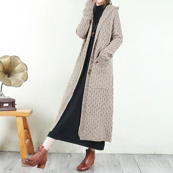 

2021 new korean version sweater retro autumn winter hooded thicken keep warm cardigan loose long sleeve outside vurl, Black
