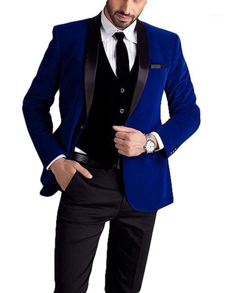 

man suits royal blue 3 pieces formal party jacket black vest pants men suits wedding1, White;black
