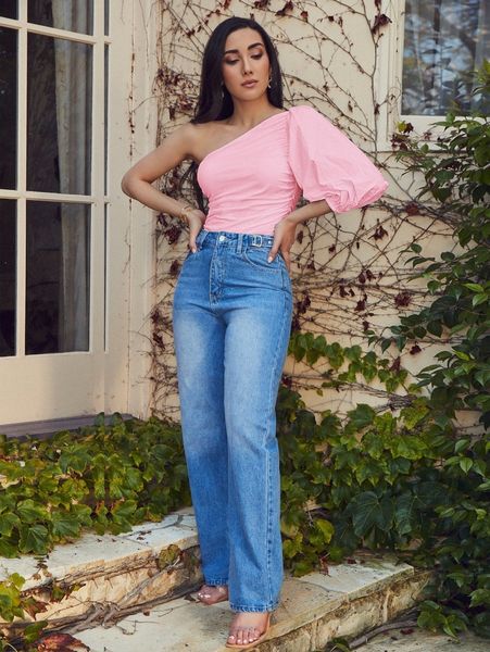 

one shoulder lantern sleeve a2kd#, White