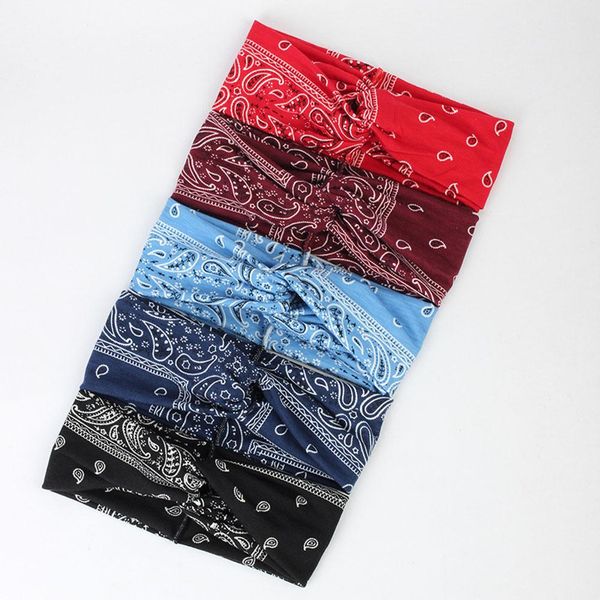 

bohemian cashew flowers print headband cross knotted wide headband women hairband men elastic turban yoga sport hair accessories q bbyolf