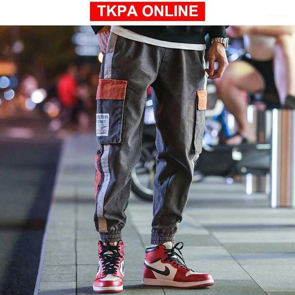 

men streetwear patchwork carog pants 2020 overalls men hip hop color block joggers sweatpants baggy trousers fashions1, Black