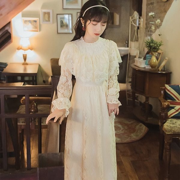 

yamdi spring autumn vintage dress women chic long sleeve ruffle korean a-line stand collar woman lady runway dress bohemian 201204, Black;pink