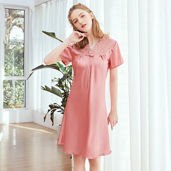 

new silk ladies nightgown new summer silk short-sleeved summer1, Black;red