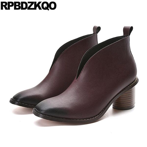 

квадратный носок вино красного большого размера зима высокого каблук 4 коренастых скольжений по моде плюс обуви женщин сапог непромокаемых п, Black