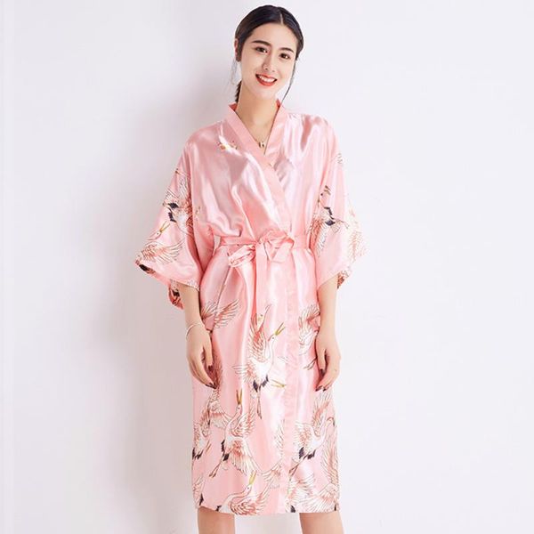 

sleepwear home clothing bride wedding robe casual print kimono bathrobe gown half sleeve women nightdress pink pajamas, Black;red