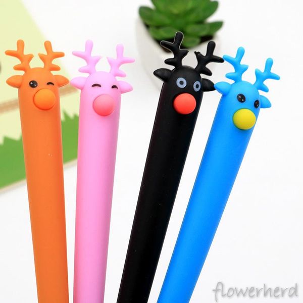 

4pcs/lots christmas funny 0.38mm black gel pen stationery cute fawn elk pen novel creative school supplies gift handle ie