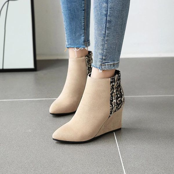 

boots autumn winter boot short ladies western ankle booties woman 2021 brand mixed colors women wedges shoes botas mujer 38, Black