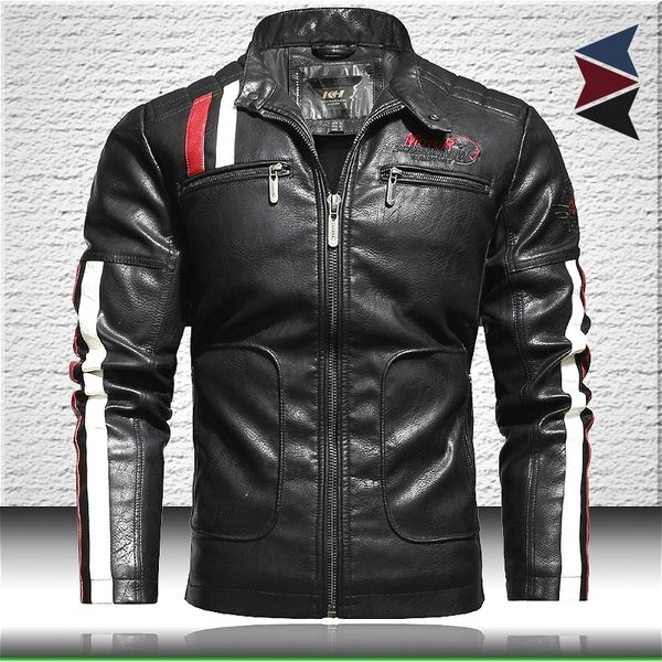 

men motorcycle leather jacket trendy new faux leather jacket mens bomber jacket with embroidery epaulet biker leather coat 201119, Black