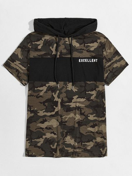 

men letter graphic camo drawstring hoodie o94o#, White;black