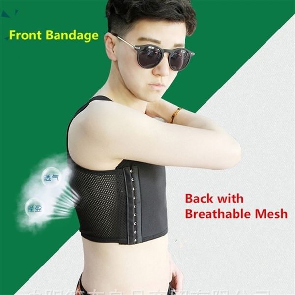 Tomboy Mesh traspirante corto petto legante per il seno fibbia Tran Vest estate casual Shapers corsetto top lesbiche taglie forti 2019 LJ201210