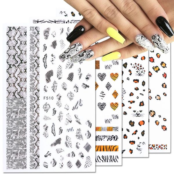 

1pcs new 3d snake skin nail sticker decals leopard wild animals nail art decor cool decorations sliders diy manicure, Black